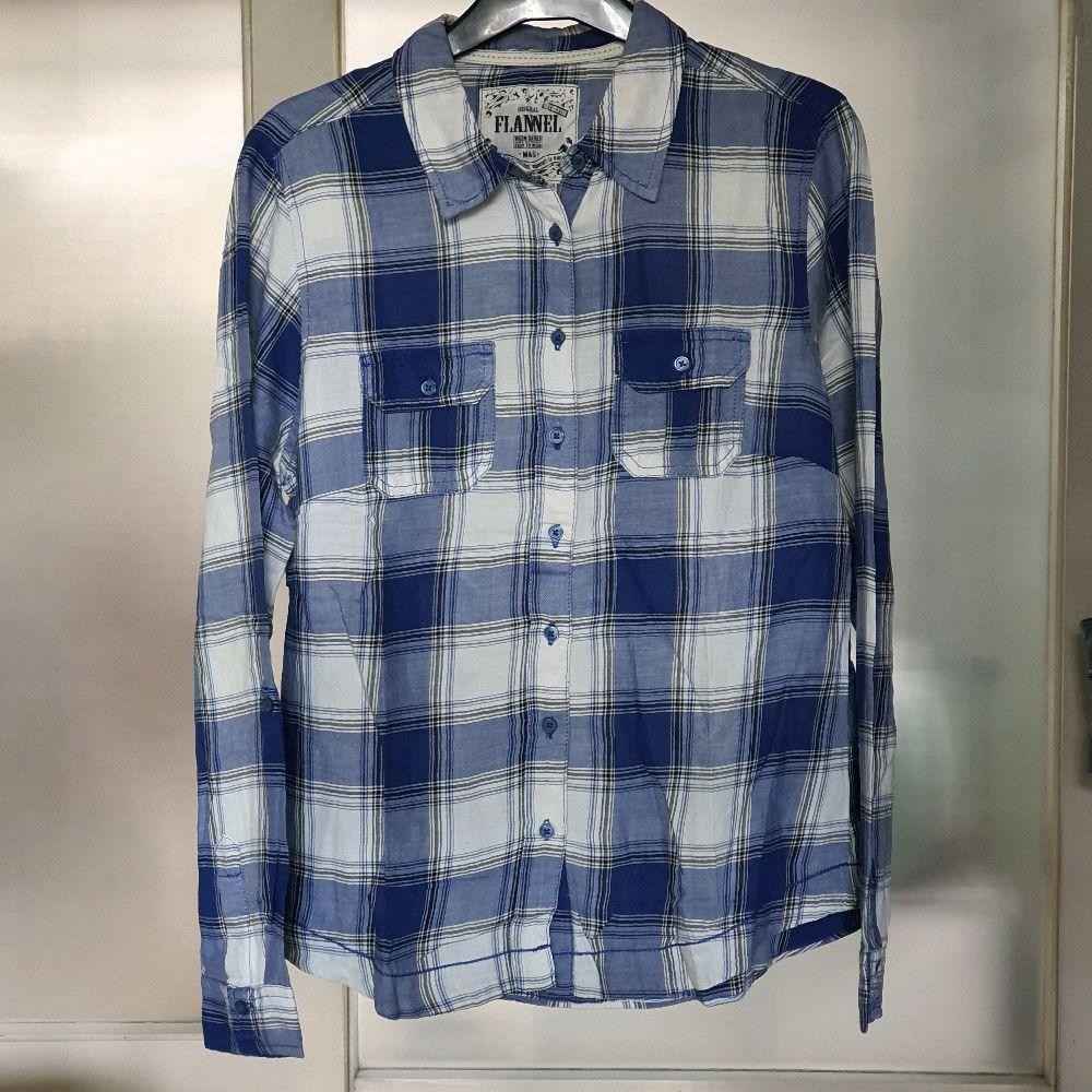 Z baju wanita atasan cewek kemeja flannel marks spencer m&s biru preloved seken Casual Panjang Katun