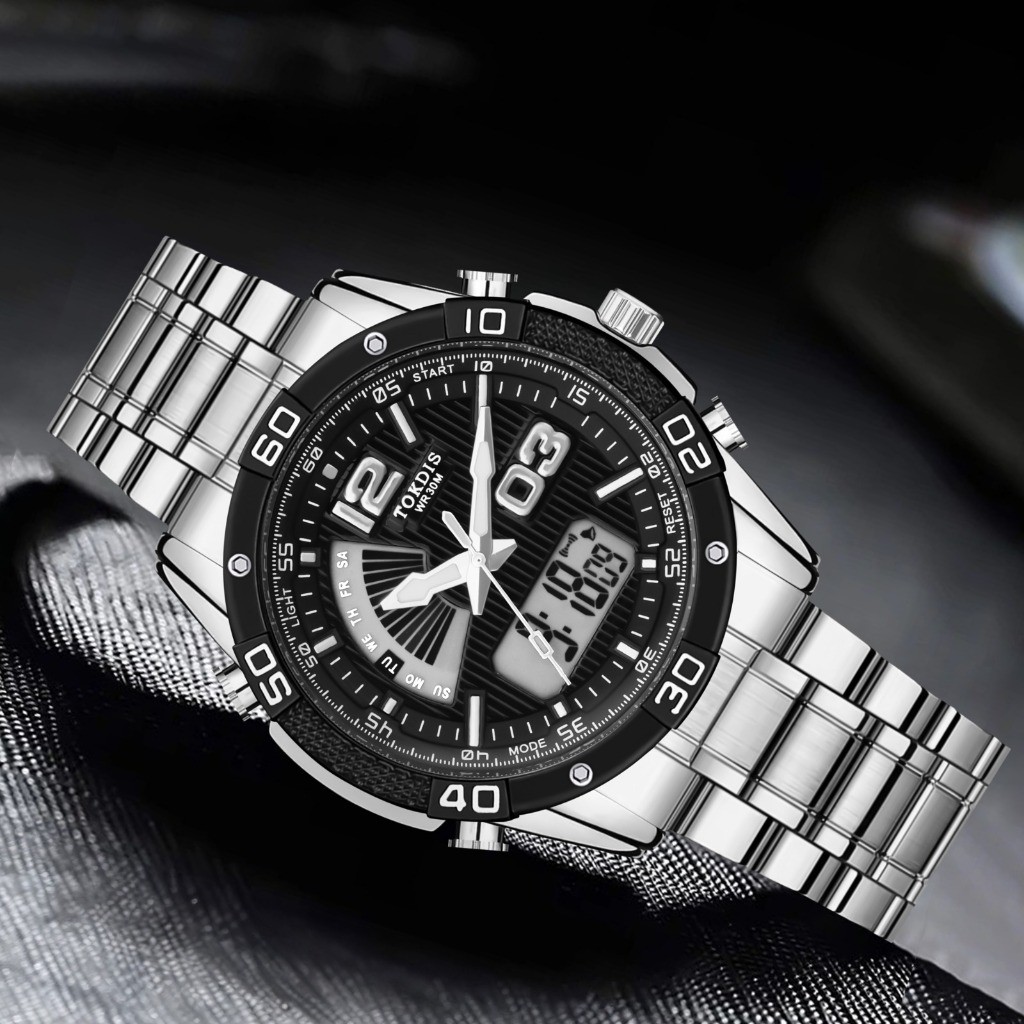 Tokdis Jam Tangan Pria 2586 Double Time Rantai Stainless Steel Water Resistant 3 ATM