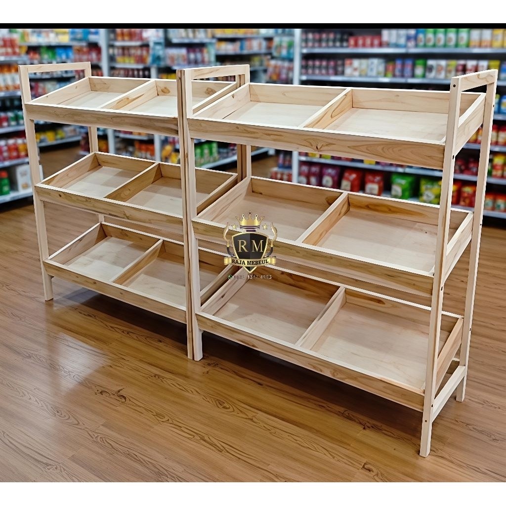 Rak sayur / Rak buah warung toko sembako minimarket / roti / serbaguna / kayu / aestetik minimalis m