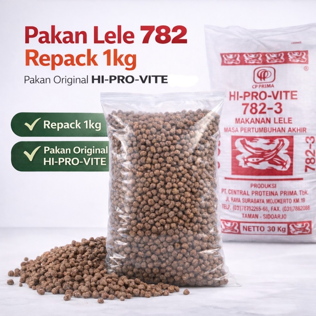 Pakan Lele 782 HI-PRO-VITE 1KG Pelet Lele Apung 2mm 3mm 4mm Original Cepat Besar Hemat Pakan
