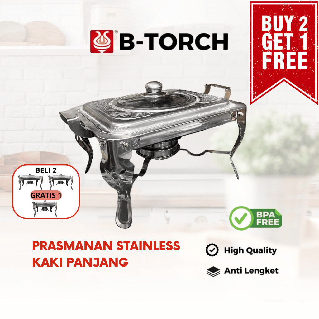 HM - B-TORCH Panci Prasmanan Warmer Stainless Steel Tanpa Sekat Ukuran Besar || Chafing dish Pemanas