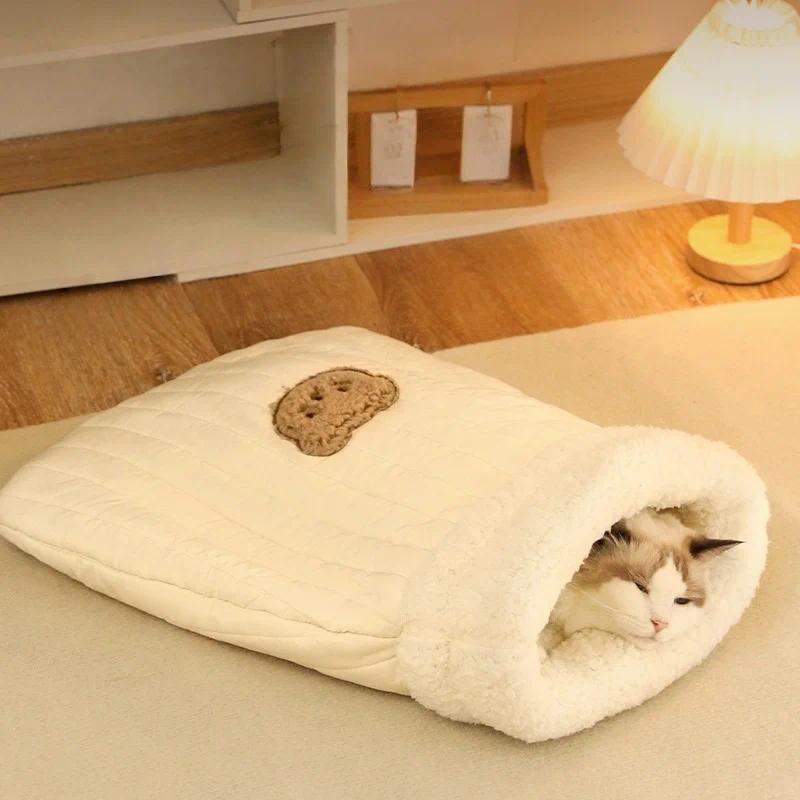 Thermal-Lined Cat Cave Bed: Winter Warm Snuggle Sack with Plush Padng - Enclosed Sleeping Bag for Ca