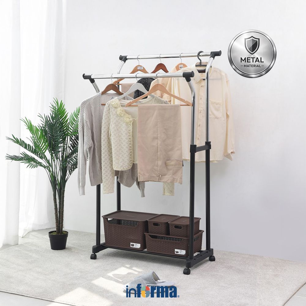 Informa Gantungan Pakaian Double 85.5x57.5x174 cm - Hitam Clothes Rack Standing Hanger Gantungan Baj