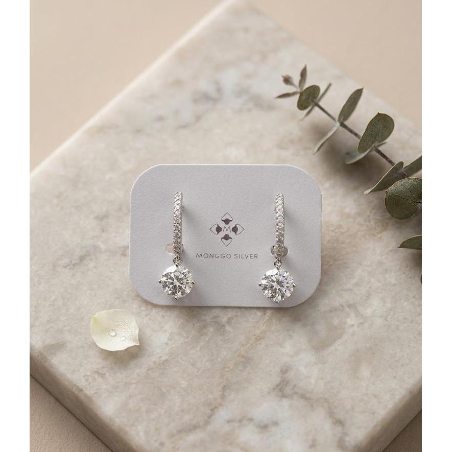 Anting Perak S925 Clip Gantung Mata Satu Mewah