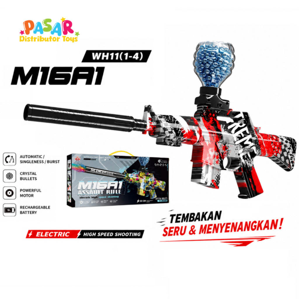 Mainan Anak WH11(1-4) M16A1 ELECTRIC HIGH SPEED XTS-3036 Mainan Tembakan Bubble Gel Keren Otomatis
