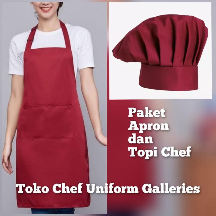 t t t Apron dan Topi Chef - Maroonterbaikk