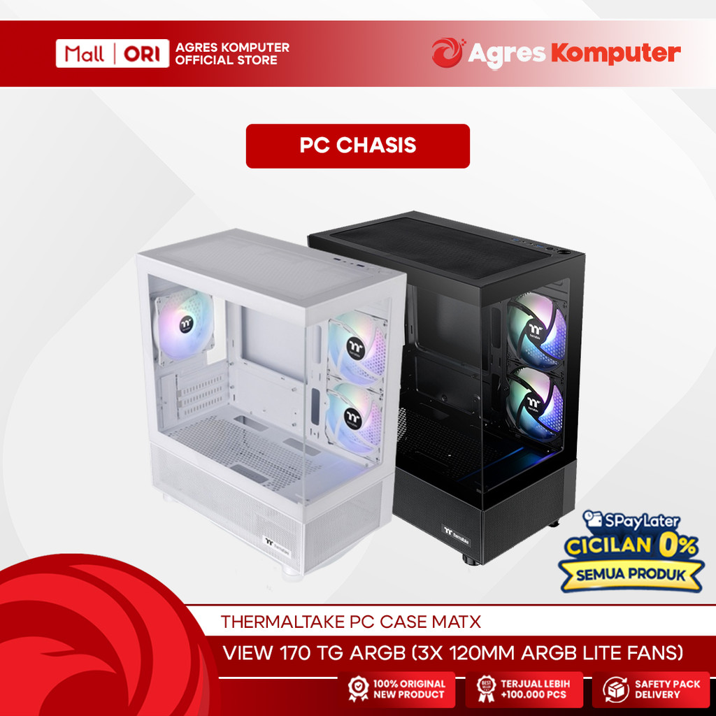 THERMALTAKE PC CASE MATX VIEW 170 TG ARGB (3X 120MM ARGB LITE FANS) BLACK / SNOW WHITE 2Y