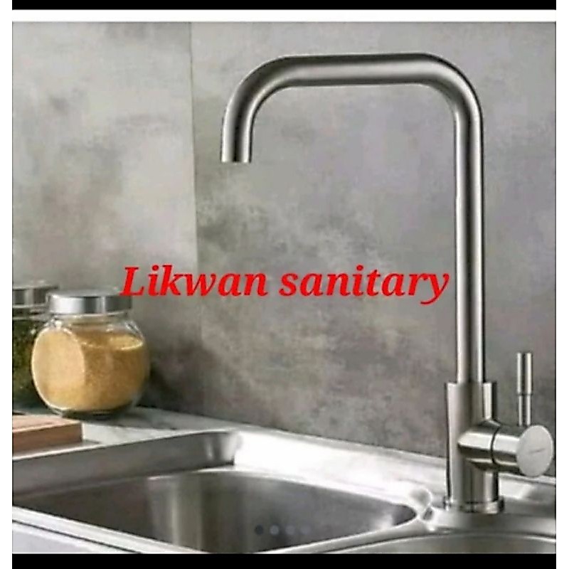 Kran sink pipa L stainless meja / kran angsa L stainless meja