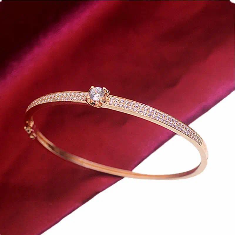 Classic 585 Purple Gold Light Luxury Plated 14K Rose Gold Crystal Bracelet for Women shine Charm ban