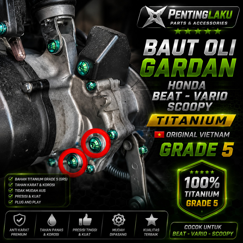 BAUT TUTUP OLI GARDAN HONDA BEAT VARIO SCOOPY TITANIUM GRADE 5 ORI VIETNAM