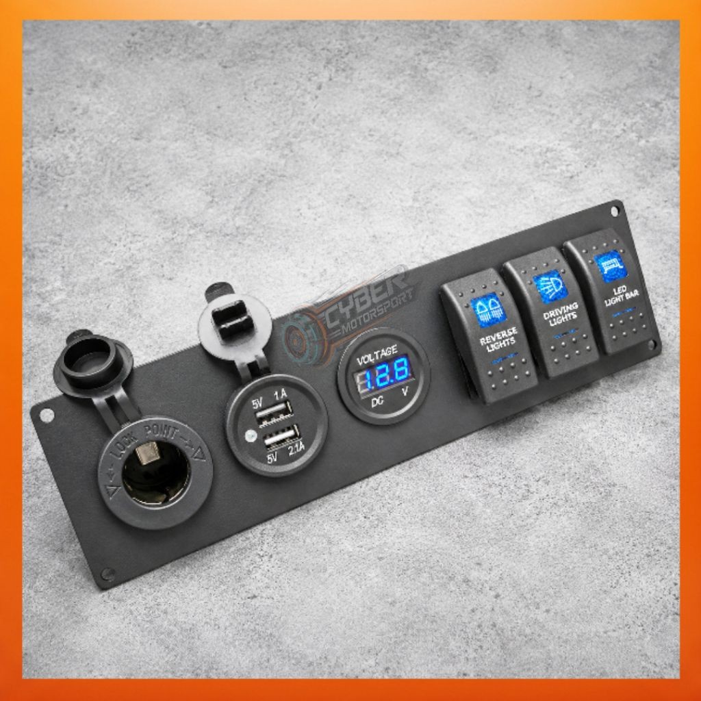 Dashboard mobil panel saklar led usb charger dc port volt meter dc outlet power socket. sakelar mobi