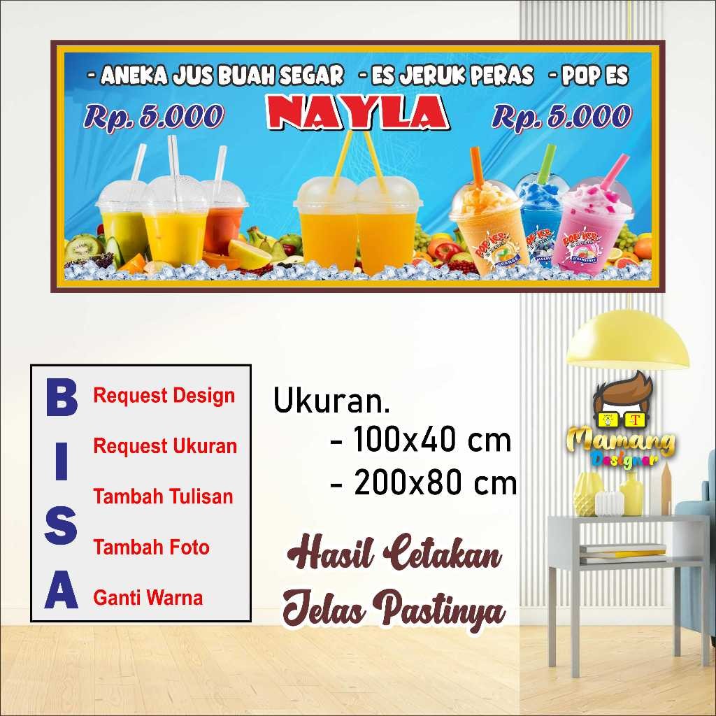 backdrop Cetak Banner Spanduk Jus Buah, Es jeruk dan Pop Ice bb