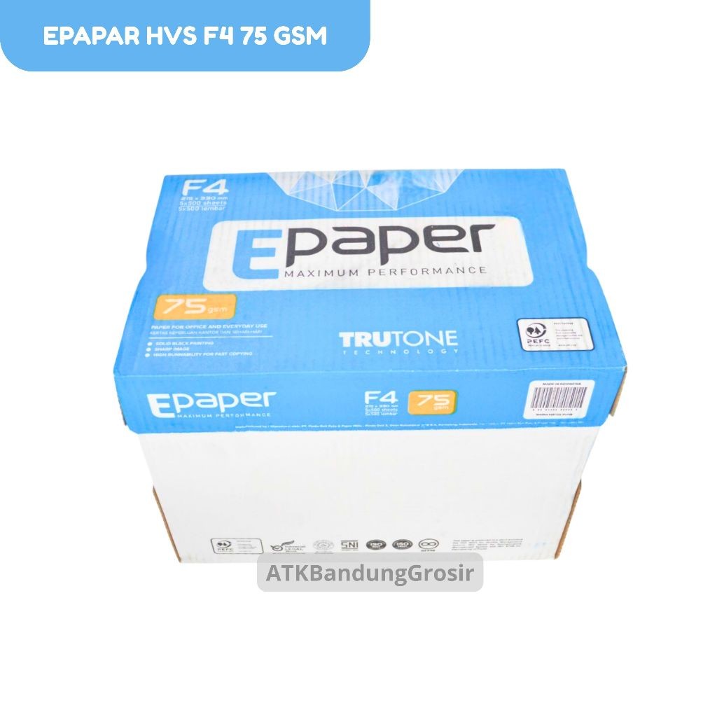 

Kertas HVS E-paper 500 Sheet F4 Kertas Print Fotokopi 75 Gram 500 Lembar - 1 RIM- SHESB