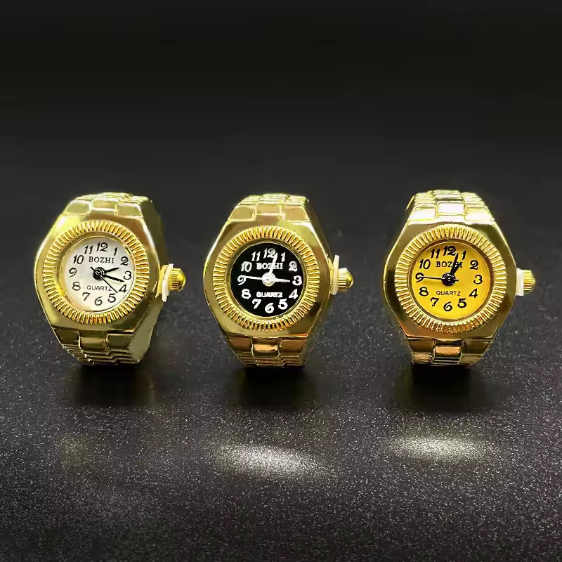 NEW Jam Tangan Cincin Pasangan Warna Emas Jam Perhiasan Retro Quartz Watch Ring Untuk Wanita Pria