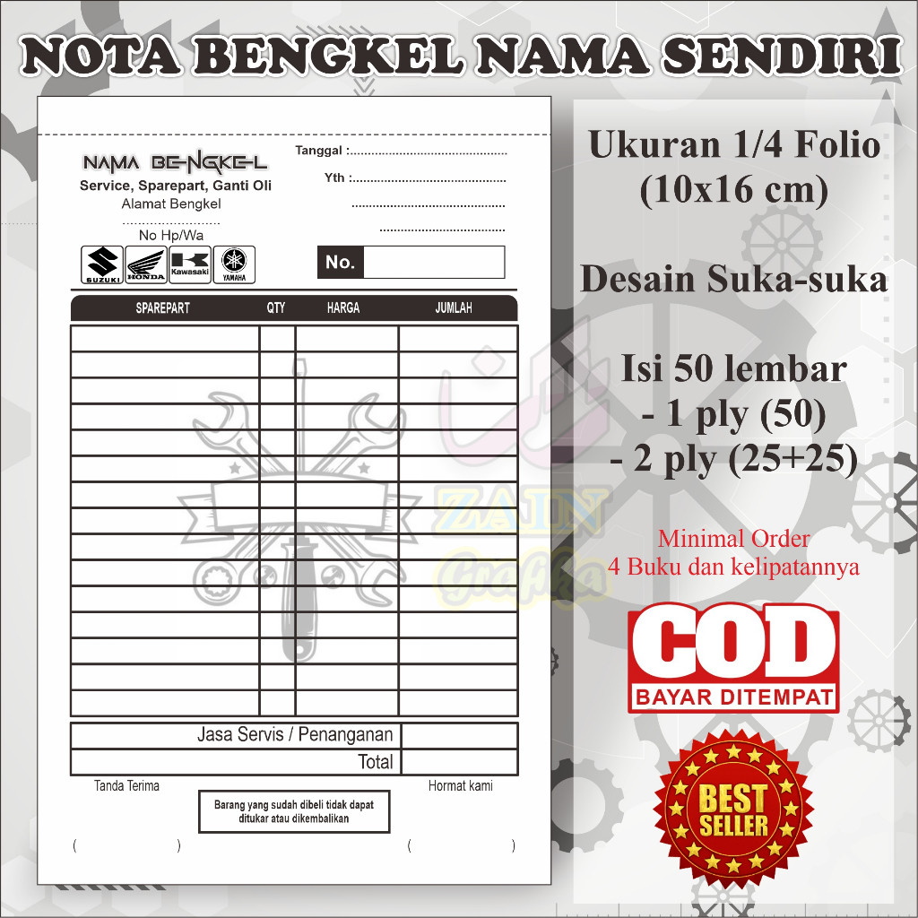 

Nota Bengkel Custom Nama Sendiri Ukuran 1/4 Folio