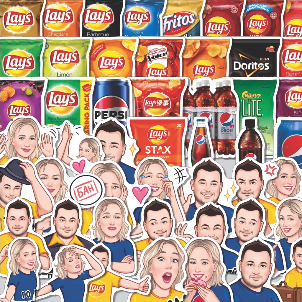 

Stiker Cutting Pack Stiker Makanan Ringan Lays & Pepsi Isi 100Pcs Series Aesthetic Lucu Keren Untuk Koper Bahan Vynil
