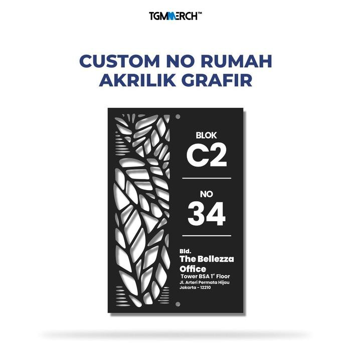 

Custom Papan Nomor Rumah Potrait Grafir Akrilik Cutting | Motif Daun - 16.5x25 cm