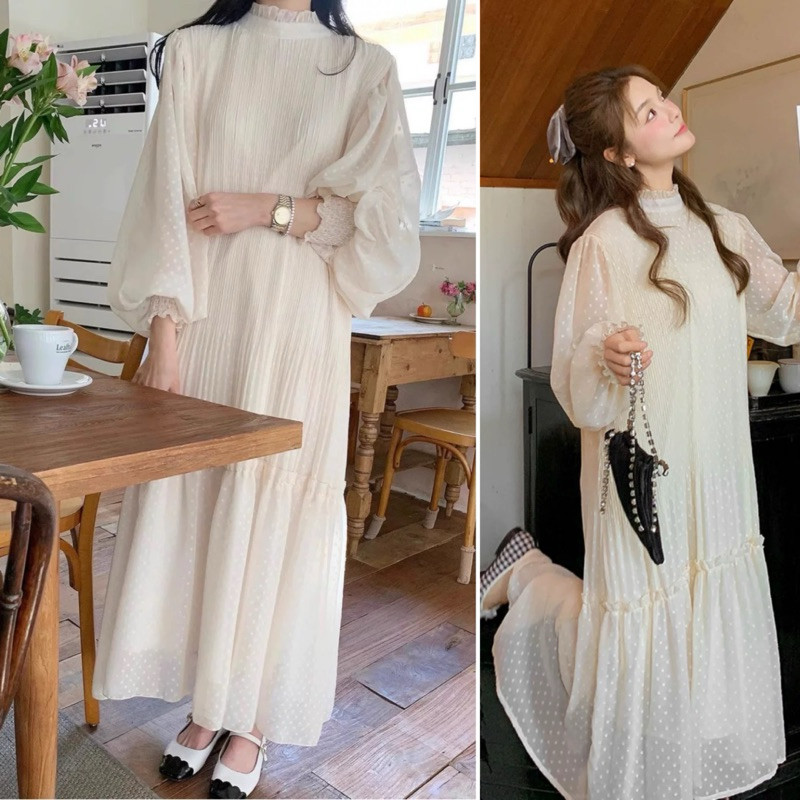 LD41 Gaun lengan panjang putih hijab friendly / long dress