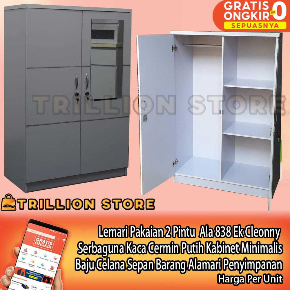 [Kargo] Lemari Baju Pakaian Ala 838 Ek Cleonny Putih Jasmine almari Baju Rak Rakk Susun 2 Pintu Sete