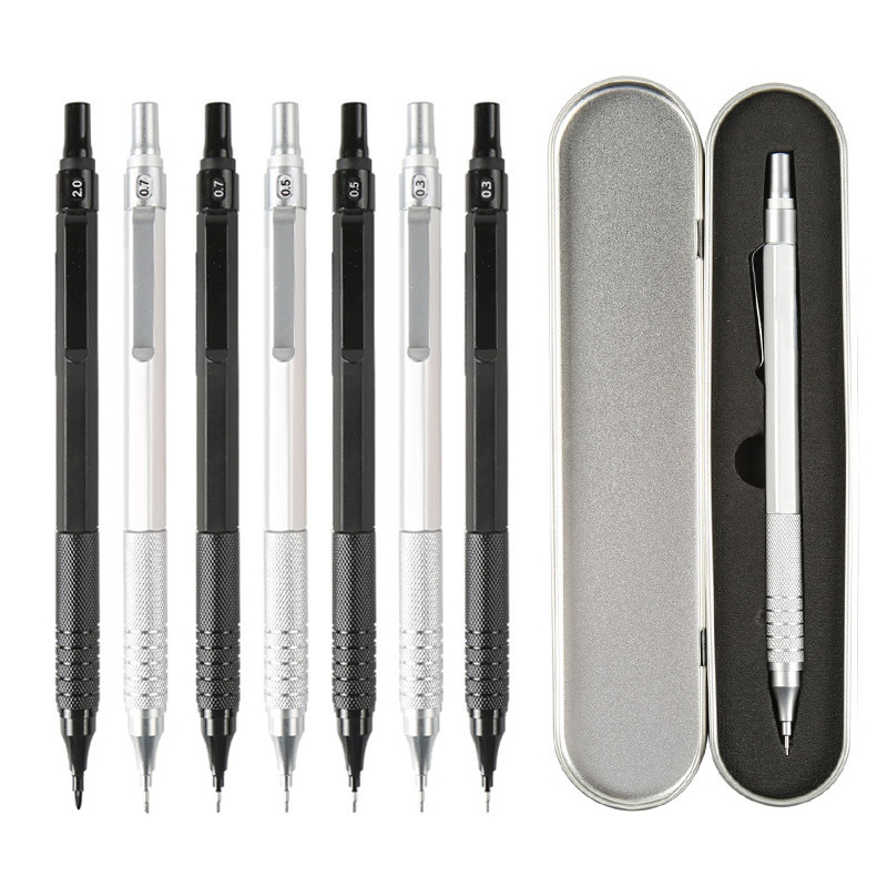 

High Quality Metal Mechanical Pencils Set with Lead Refills Drafting Automatic Pencil 0.3, 0.5, 0.7, 2.0mm Pencil for Art Supply