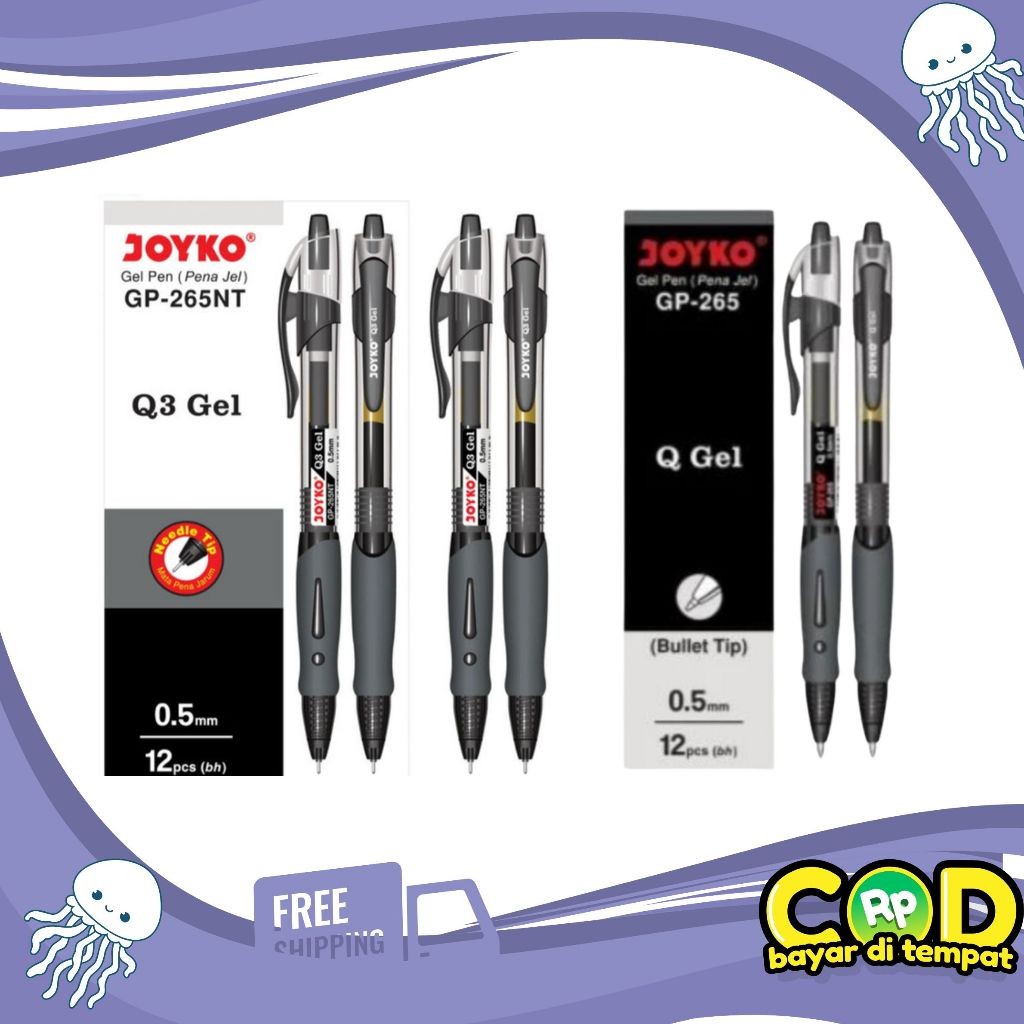 

New Pulpen Gel Joyko Q Gel GP-265 / Q3 GP-265NT Grosir (1 Lusin) HitamPremium