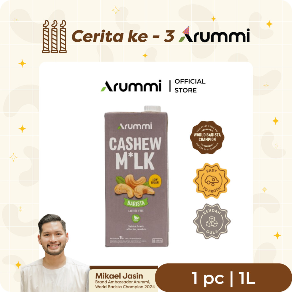 

Arummi Cashew Milk Barista 1L-Susu Kacang Mede Rendah Gula Dairy & Lactose Free Terlaris