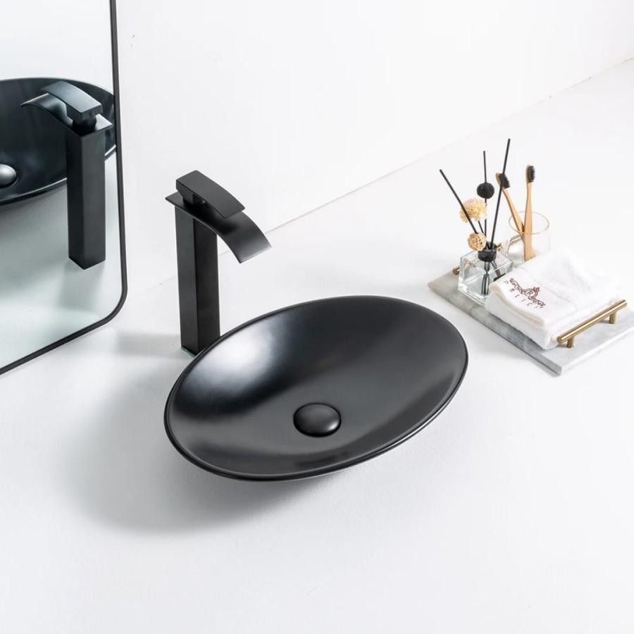 Wastafel Keramik Hitam Oval Wikea K327 / Wastafel Hitam K 327 Minimalis