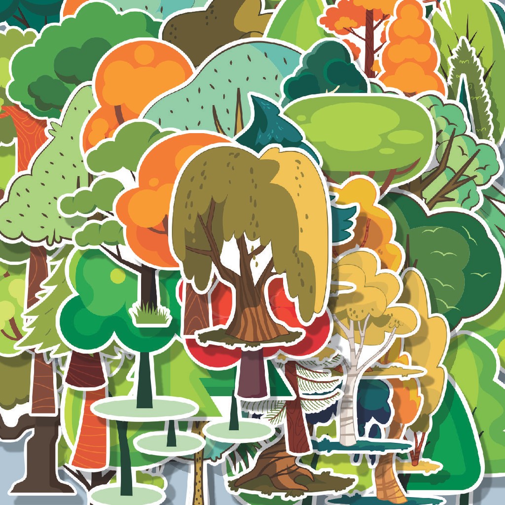 

100PCS Lucu Stiker Ilustrasi Pohon Stiker Aesthetic Stiker Anti Air Stikers Berperekat Waterproof sticker decal buat Motor Helm Buku Journal Koper Casing HP Laptop Botol Minum Hadiah anak