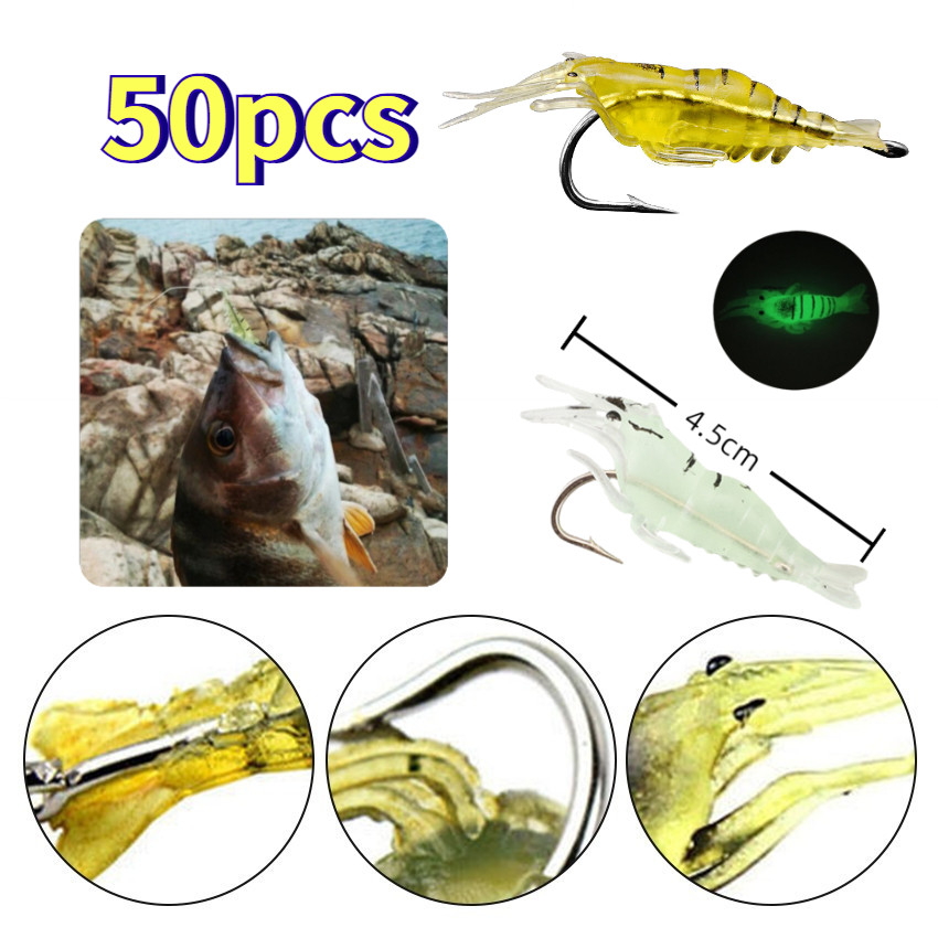 50Pcs Soft Lure Umpan UDANG Tiruan Buatan 4cm PVC Dengan Kail Stainless