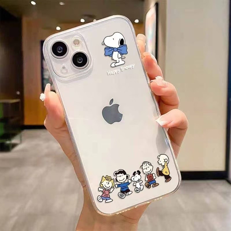 New！Casing bening Menghindari tabrakan Perlindungan lensa Snoopy Sederhana pola for IPhone 13 11 15 