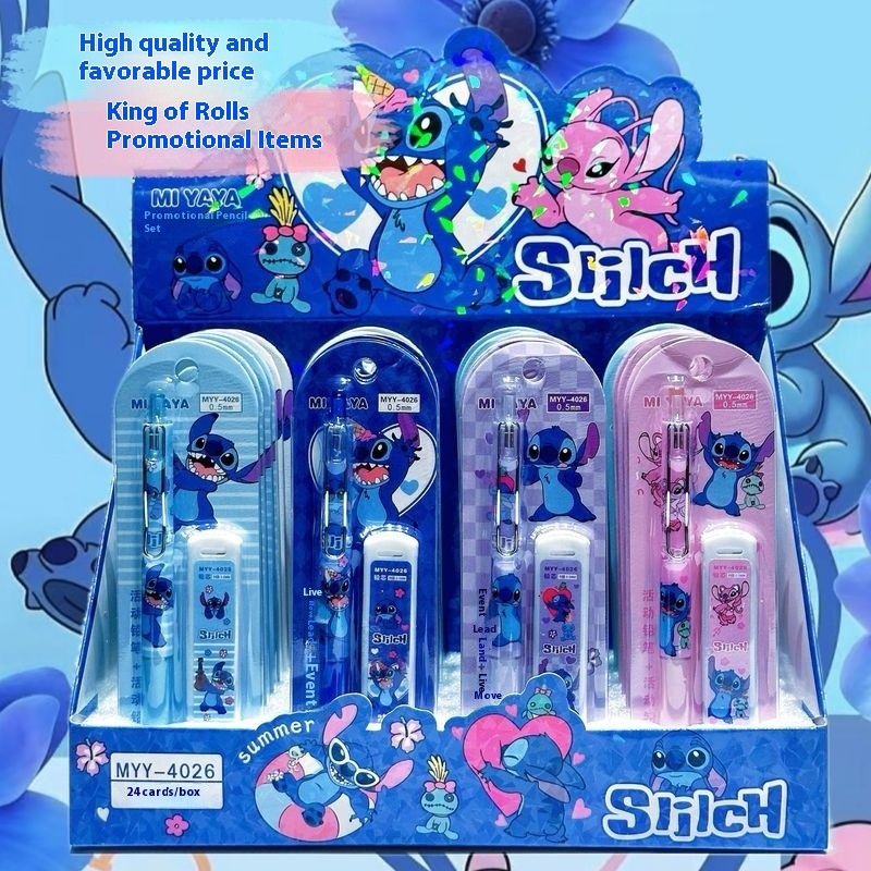 

Disney 24Pcs Mechanical Pencil Cartoon Suit Stitch Cute Modeling With Replacement Core Students Learning Stationery Gifts