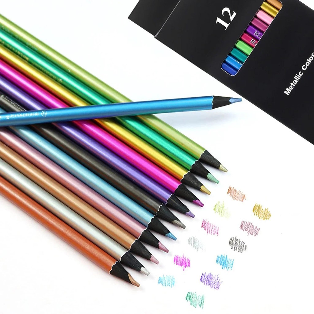 

12 Color Metallic Colored Pencils Drawing Sketching Set Painting Coloring Colour Pencils Profession Art Supplies For Artist