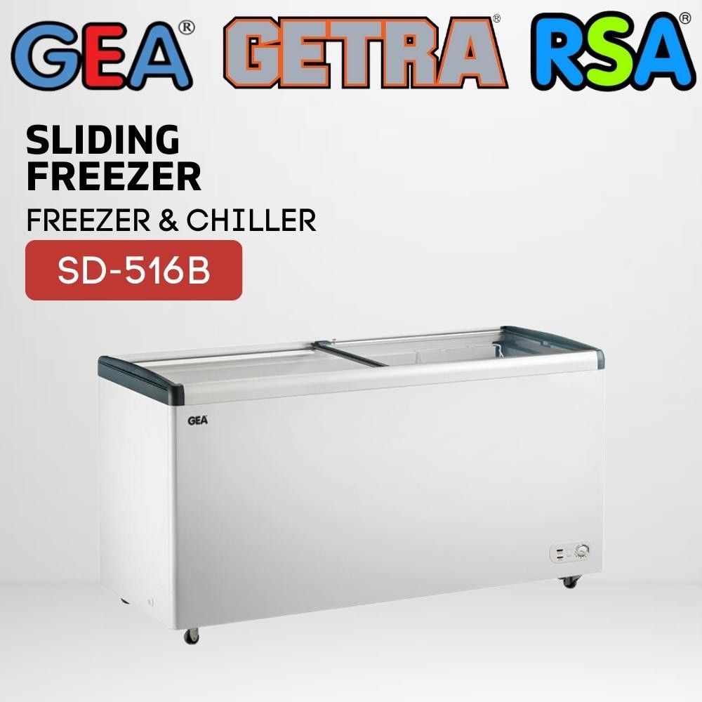 GEA Sliding Flat Glass Freezer Box 516 Liter Kulkas Ice Cream SD 516B