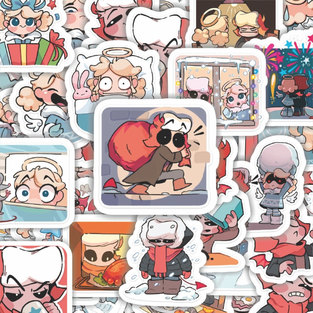 

100PCS Lucu Stiker Funny Character Winter Haloand Horns Stiker Aesthetic Stiker Anti Air Stikers Berperekat Waterproof sticker decal buat Motor Helm Buku Journal Koper Casing HP Laptop Botol Minum Hadiah anak