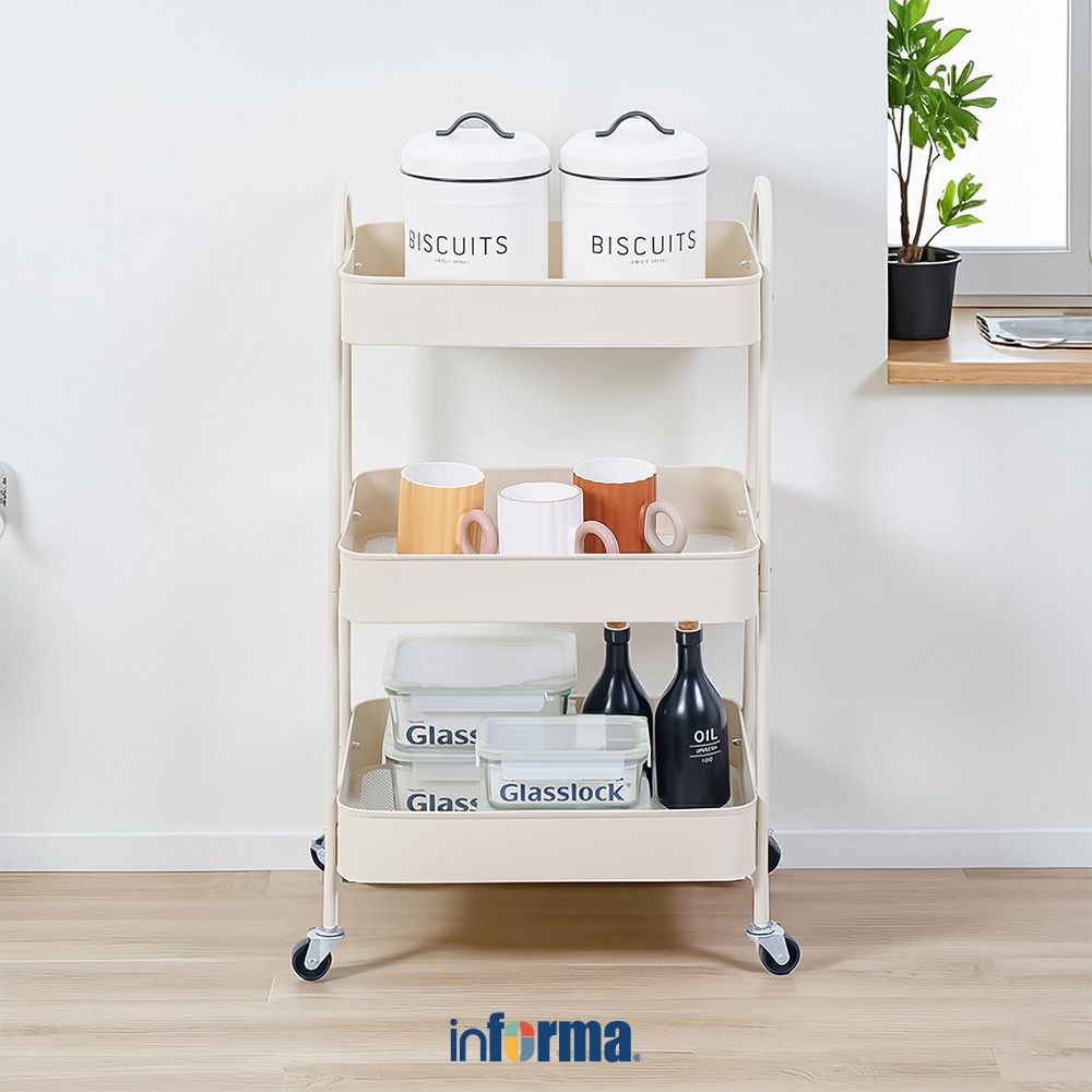 Informa Walter Rak Troli Dapur 3 Tingkat - Putih Tempat Penyimpanan Multifungsi Storage Trolley Whee