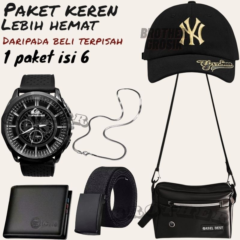 [𝗡𝗼𝘂𝗿𝗮] (Promo Paket Istimewa Pria Keren Combo Star Pria Terbaru ) 6 In 1/Jam Tangan Pria Keren Beli
