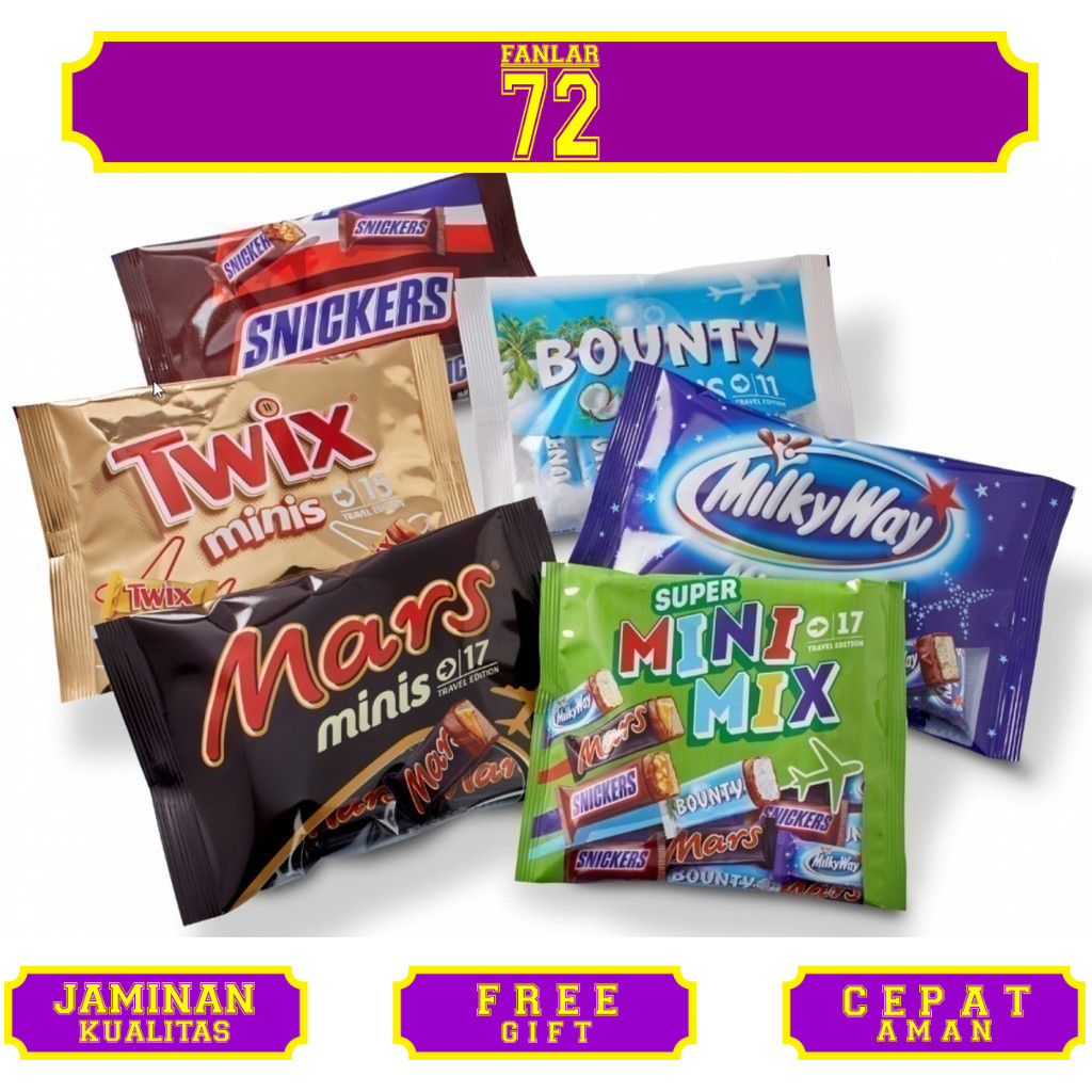 

Cokelat MARS SNICKERS TWIX MILKYWAY BOUNTY Minis 333gram European Favorite Chocolates