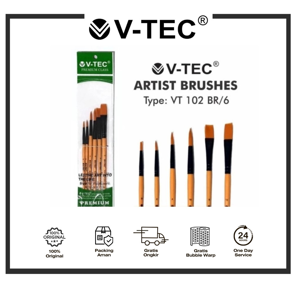 

TERMURAH V-TEC ARTIST BRUSHES TYPE VT-102 BR / 6 PCS