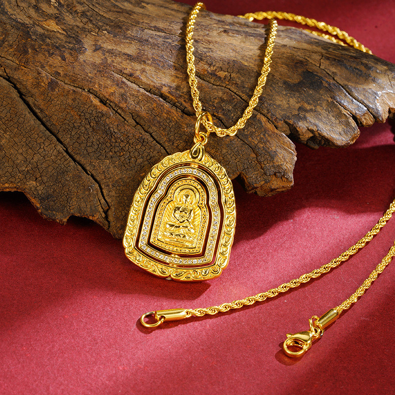 Kalung pasir emas Guanyin Bodhisattva liontin aksesoris