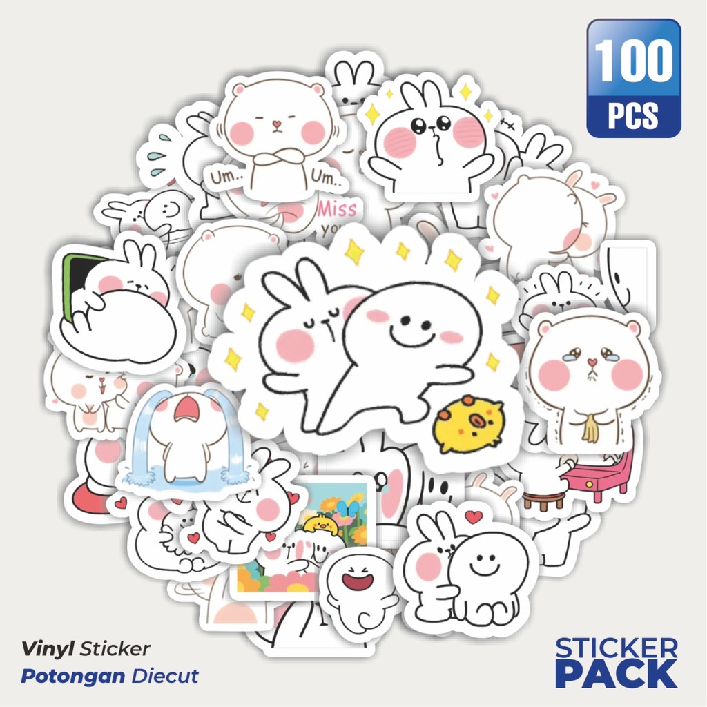 

Stiker Vinyl Funny Character Puffy Rabbit Waterproof Aesthetic- Untuk Laptop, Motor, dan Helm - Paper Stationery Pack