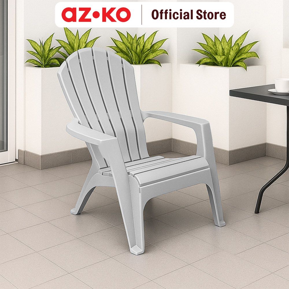 AZKO Soleil Adirondack Kursi Teras Plastik - Abu-Abu Muda Balcony Chair Kursi Outdoor Serbaguna Furn