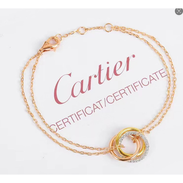 【100% Original Cartier】Gelang Seri Trinity Cartier - Seluruh Permukaan Berlian dengan Tiga Warna Ema