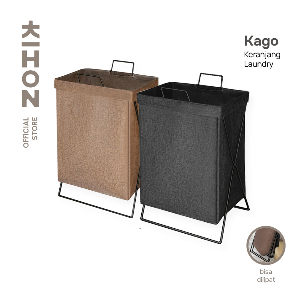 KIHON KAGO Keranjang Laundry Lipat Minimalis Dapat Dilipat Dilengkapi Rangka Besi Penyangga