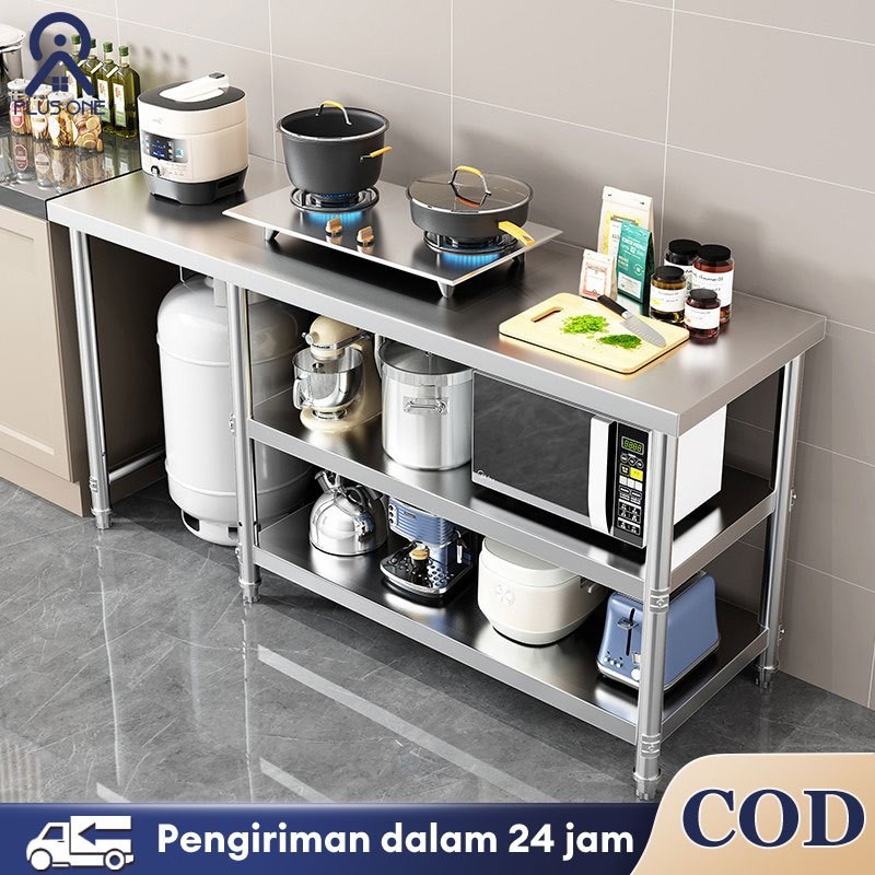 NESTWOOD Meja Kompor Stainless Steel Rak Dapur Meja Meja Dapur Kompor Rak Kompor 3 Tingkat Rak Dapur