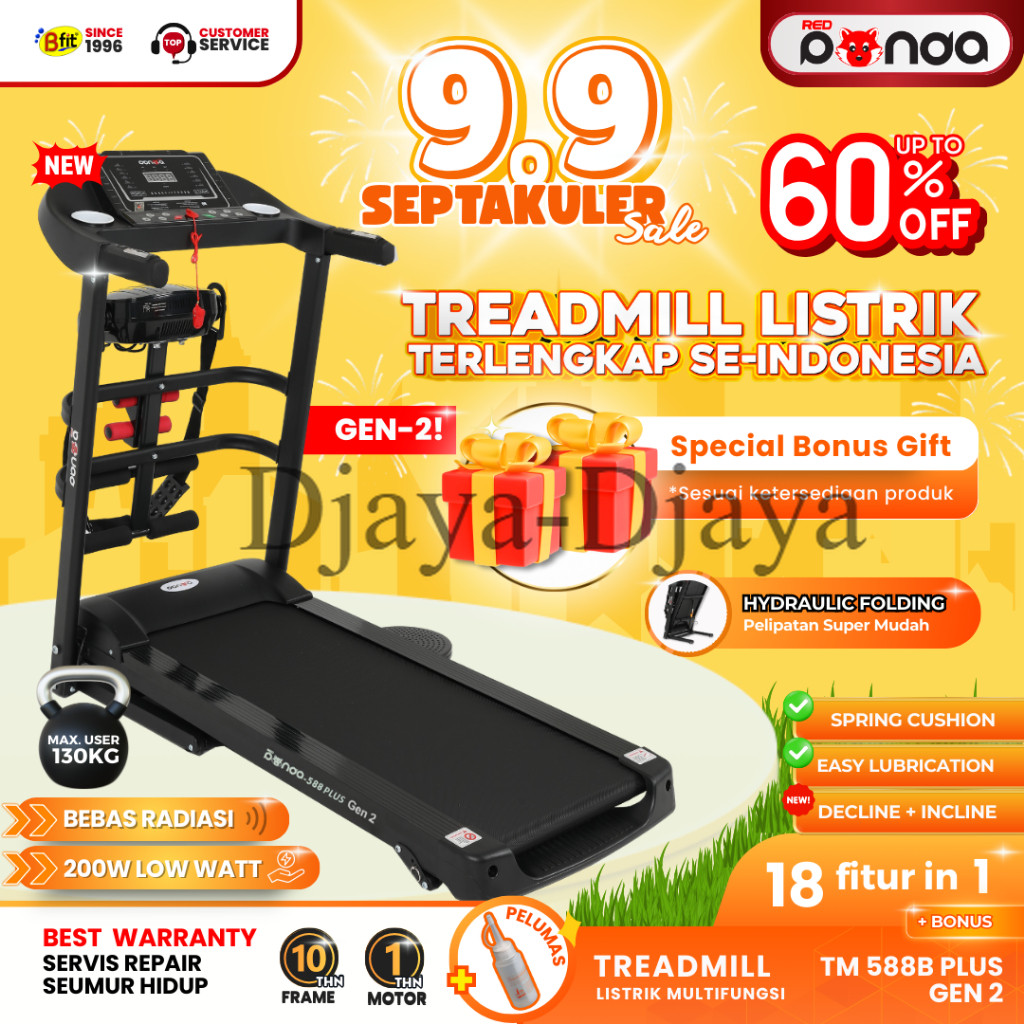 PromoTreadmill Elektrik REDPANDA 588 Multifungsi Listrik Lipat Portable Low Watt Fitness Gym