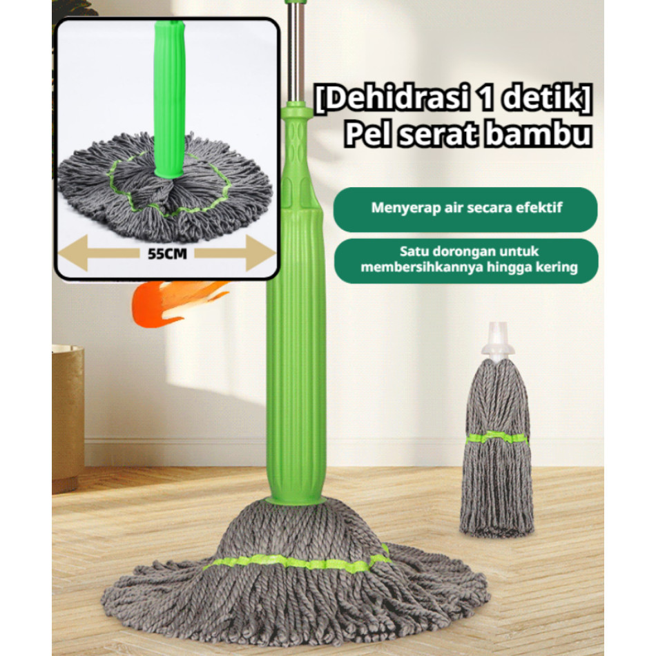 【DEHIDRASI 1 DETIK】Pel Putar Otomatis Serat Bambu | Pel Otomatis Bebas Genggam | Pel Basah/Kering Su