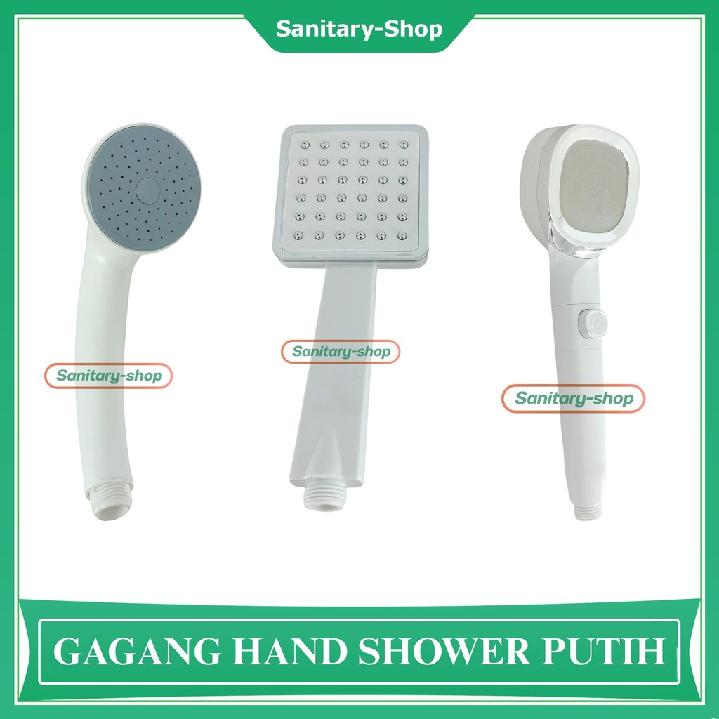 Gagang Kepala Hand Shower Mandi Bulat Kotak Putih White Series