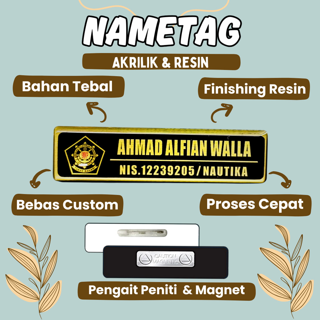 Name Tag Nama Dada Nama Dokter Akrilik Magnet Peniti Gold Silver