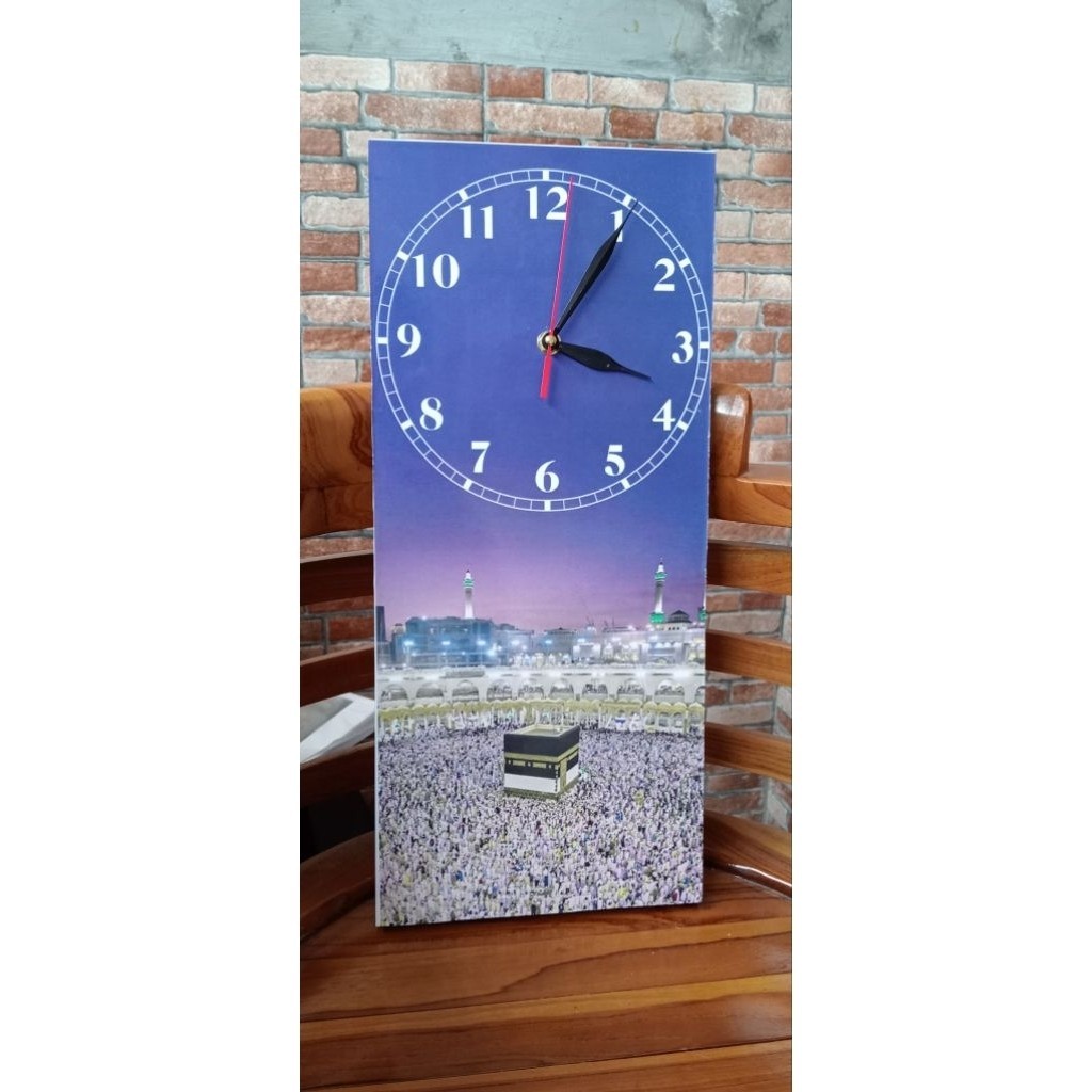 jam dinding gambar custom kabah ukuran 20×40cm