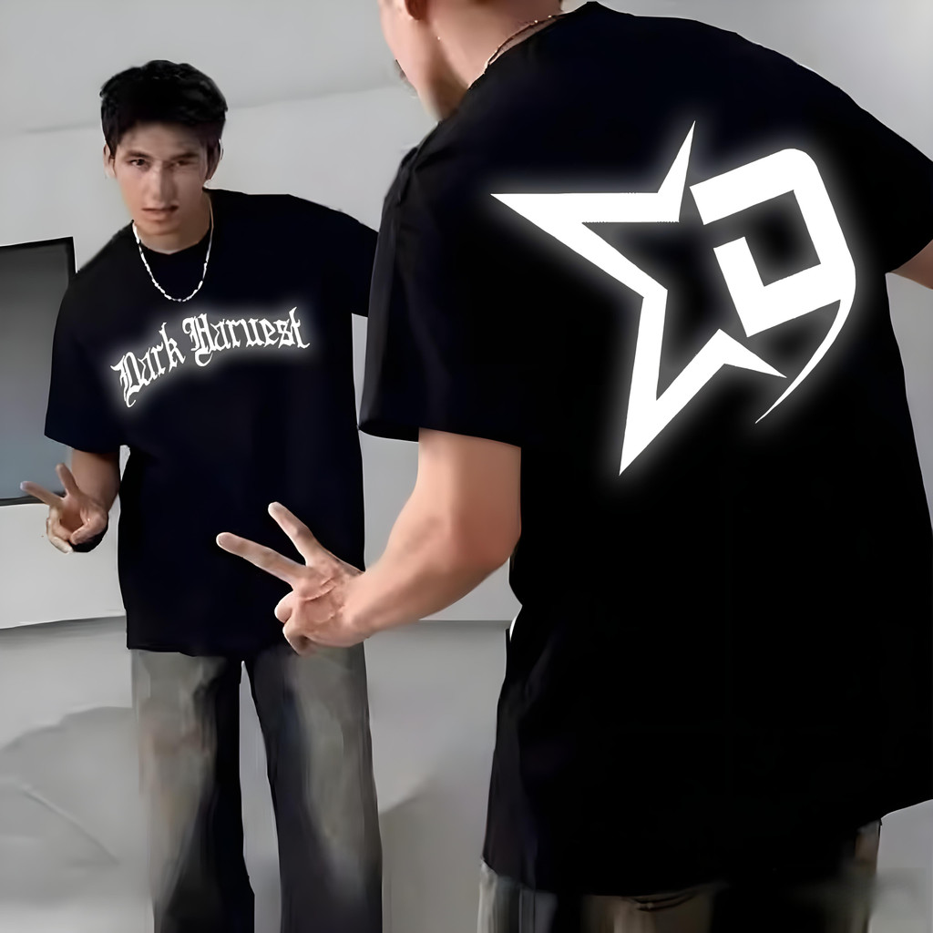 kaos menyala dalam Dewasa  T-shirt Baju Cowok Kaos  Atasan Pria  Casual Hitam Couple Pasangan gelap 